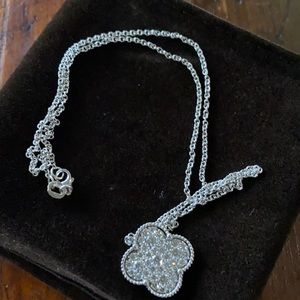 Diamond clover 14k white gold necklace 16”